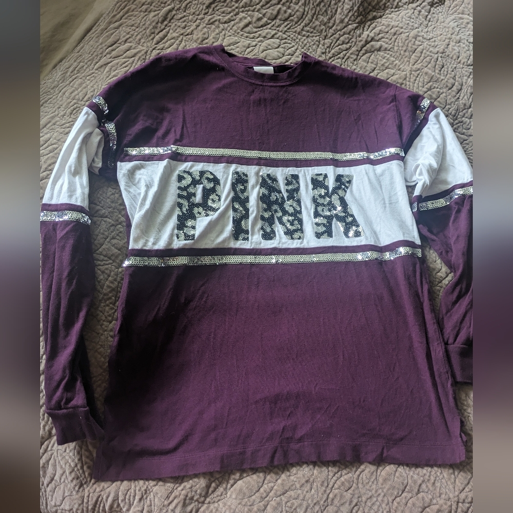 Victoria Secret PINK Bedazzled Maroon White pullover Sweater